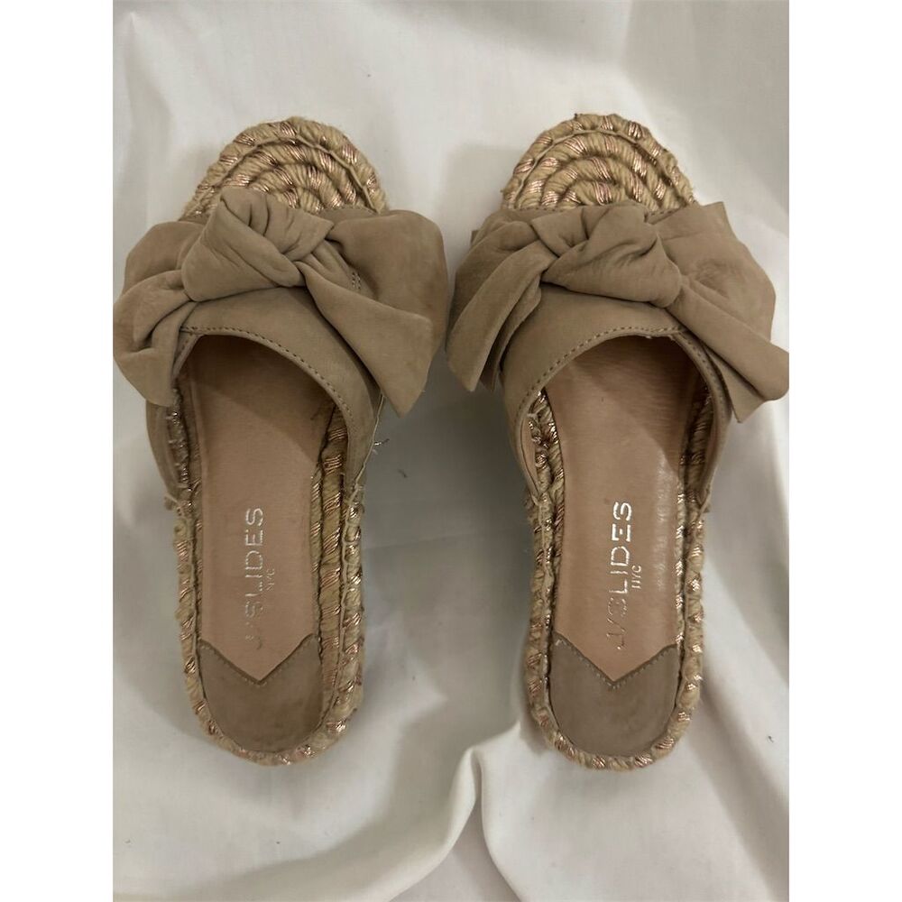 J/SLIDES Women's Espadrille Sandals Size 6 Beige Suede Bow Detail